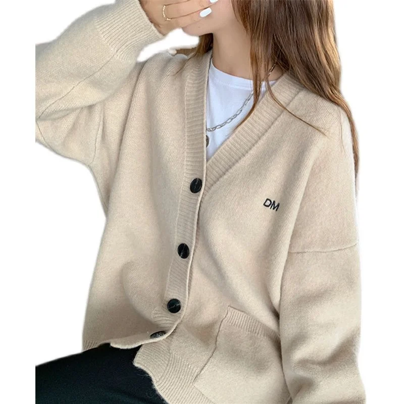 

Lazy Style Knitted Women's V-neck Autumn and Winter New Loose Sweater Jacket