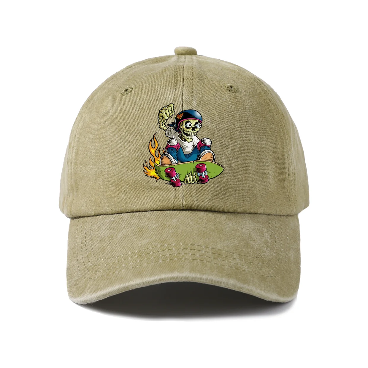 Zombie Skateboard Rider Graphic Vintage Washed Baseball Cap, Adjustable Unisex Dad Hat for Men and Women