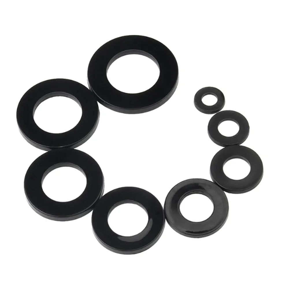 1000Pcs Black Nylon Plastic Flat Washers Assorted Gaskets Standard Size for Automotive Plumbing DIY Hardware Projects