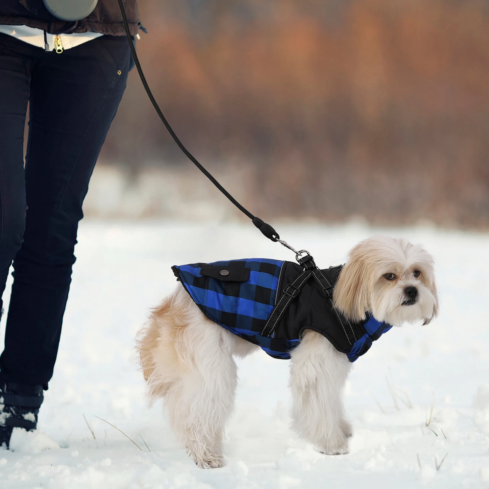 Pet Dog Jacket With Harness Winter Warm Back Zipper Coats for Small Medium Large Pet Dogs Windproof Thickness Reflective Clothes