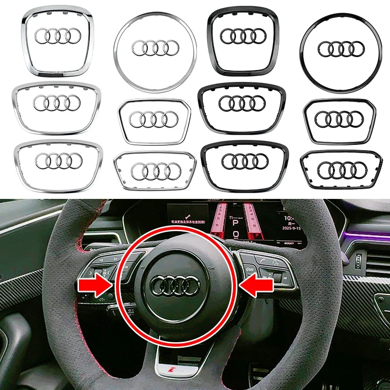 

Car Steering Wheel Center Emblem Logo Sticker For AUDI Trim Frame Badge Decor Ring Cover Auto Accessories Q5 Q3 Q7 A3 A4 A6 S3
