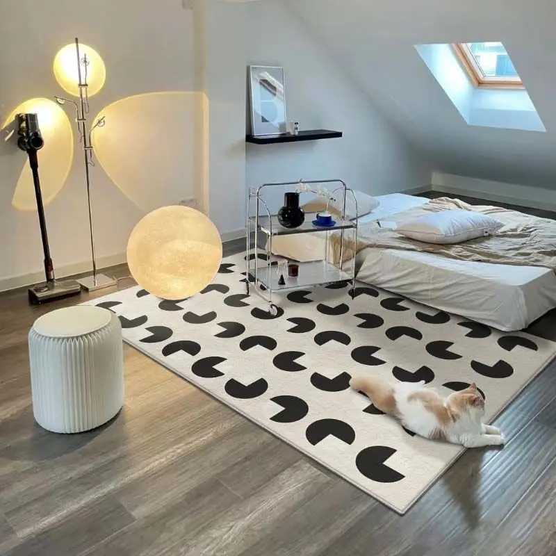 Nordic Living Room Carpet Homestay Hotel Decorative Carpets Cloakroom Bedroom Thicken Rug Black and White Bathroom Non-slip Mat