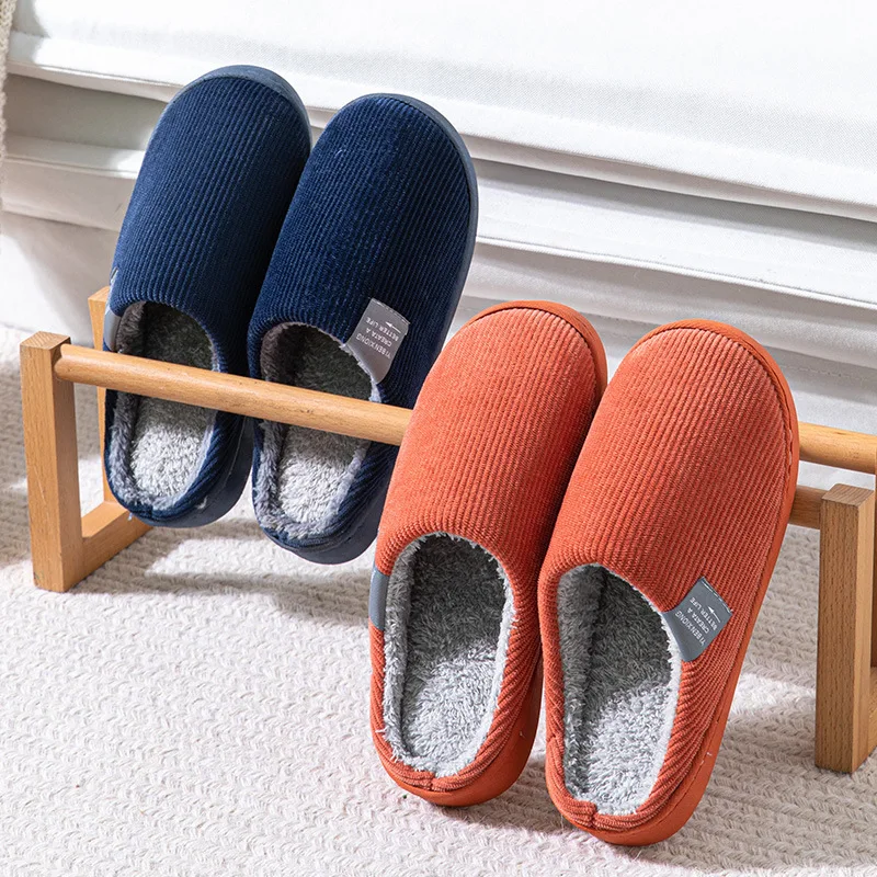 Winter New Cotton Shoes Women Warmth Slippers Autumn Indoor Plush Thick Bottom Home Warm Non-slip Fluffy Slides Men Slippers