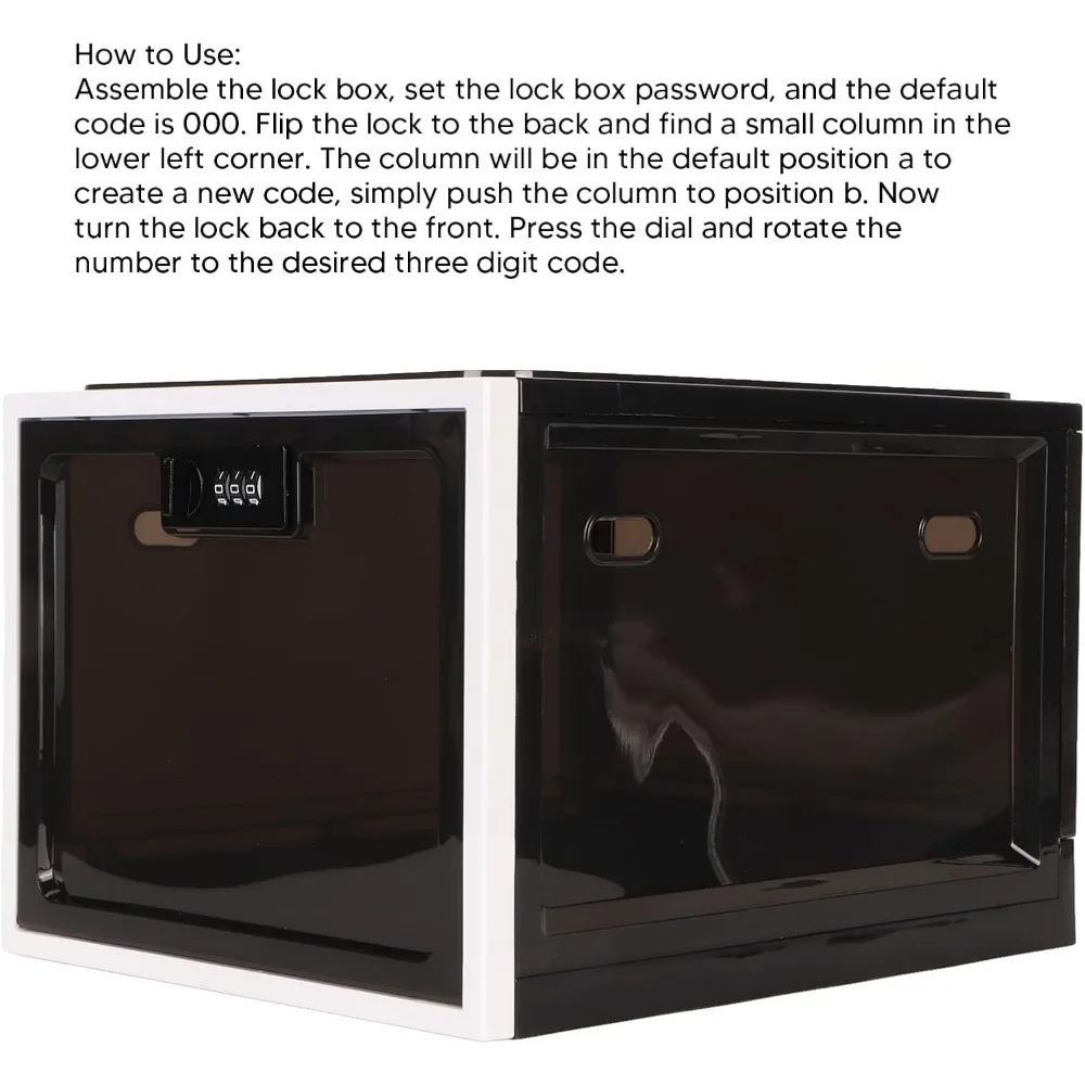 صندوق تخزين الأدوية الآمن مع قفل مجمع مكون من 3 أرقام للاستخدام المنزلي والنوم والمكتبي - خيارات باللونين الأبيض والأسود
