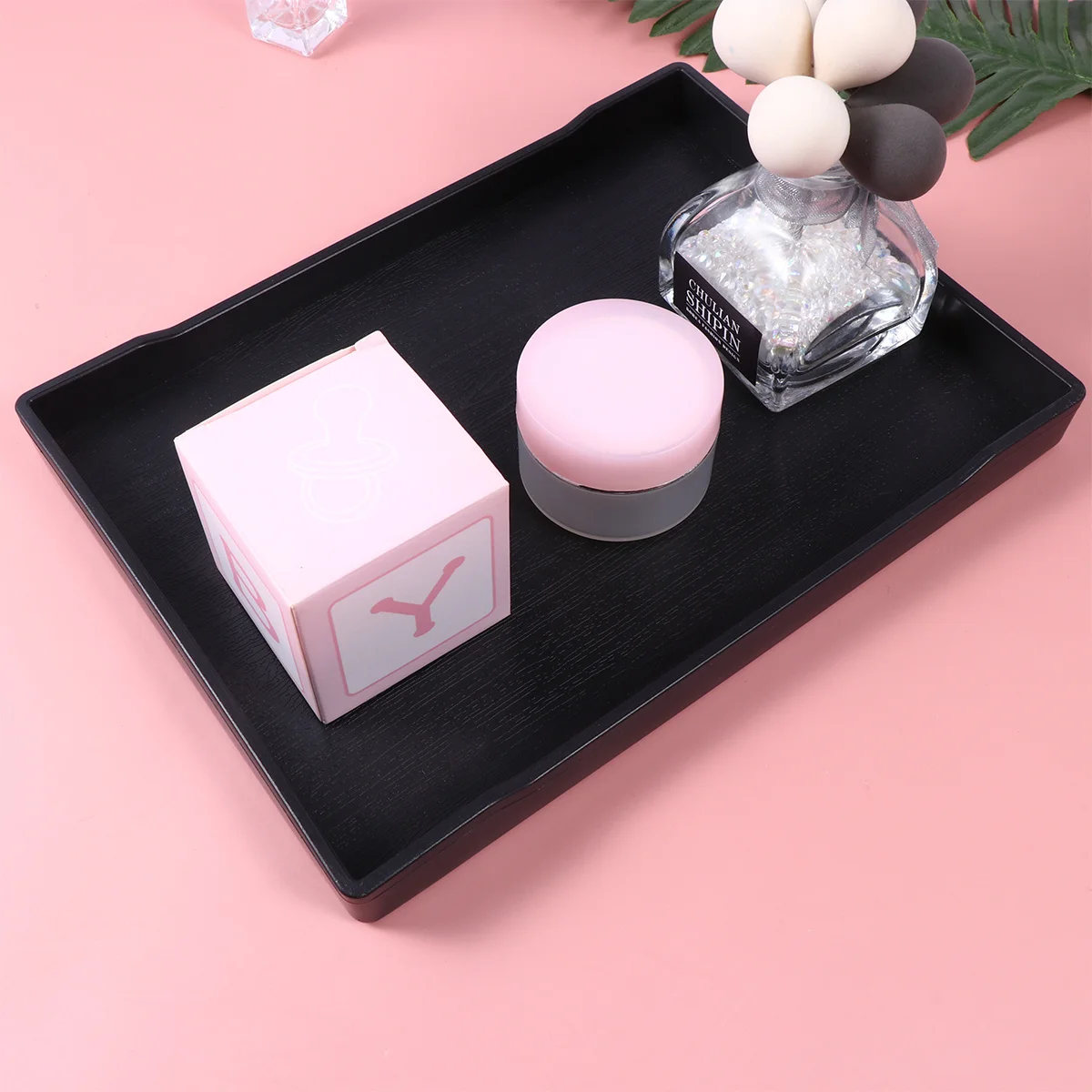 

2pcs Plastic Towel Tray Black White Multi-Purpose Storage Plate For Bathroom Home Hotel Vanity Drawer Food Serving Dish