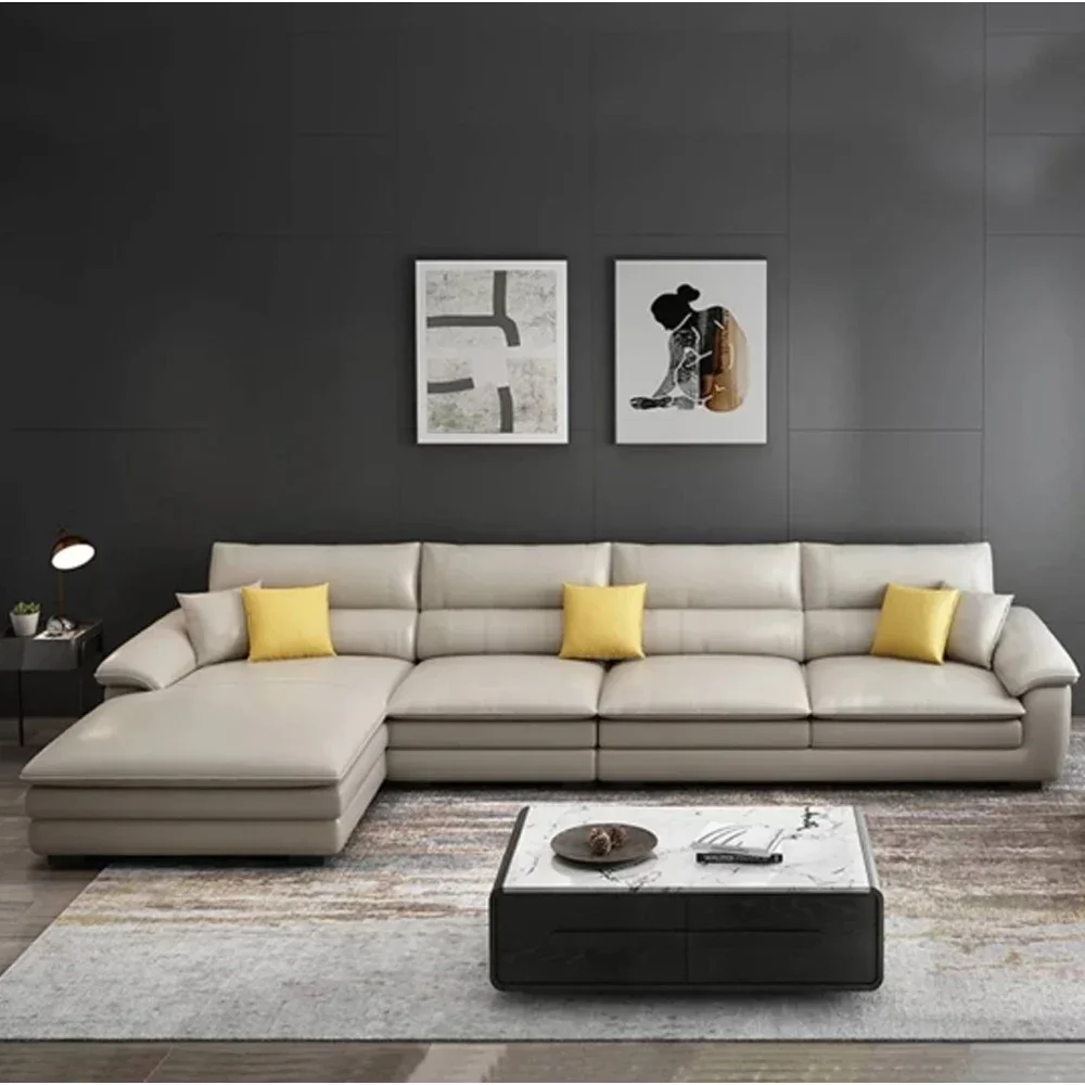 Nordic Living Room Sofa Italian Genuine Leather Couch L-shaped Sectional Sofa Sets for Home Furniture Seating Room