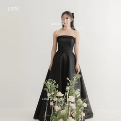 LISM Simple Black Evening Dresses Strapless Floor Length Prom Gowns Formal Party Dress Korea Wedding Photoshoot