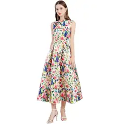 JAMERARY Fashion Runway Patchwork Jacquard Midi Long Women Dress Autumn Winter Sleeveless Office Lady Work Wear Vestidos