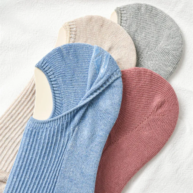 5 쌍 쇼 없음 솔리드 보트 여성 양말, 단순 & 통기성 남여 발목 양말, 여성용 스타킹 & 블랙 로우 튜브 귀여운 양말