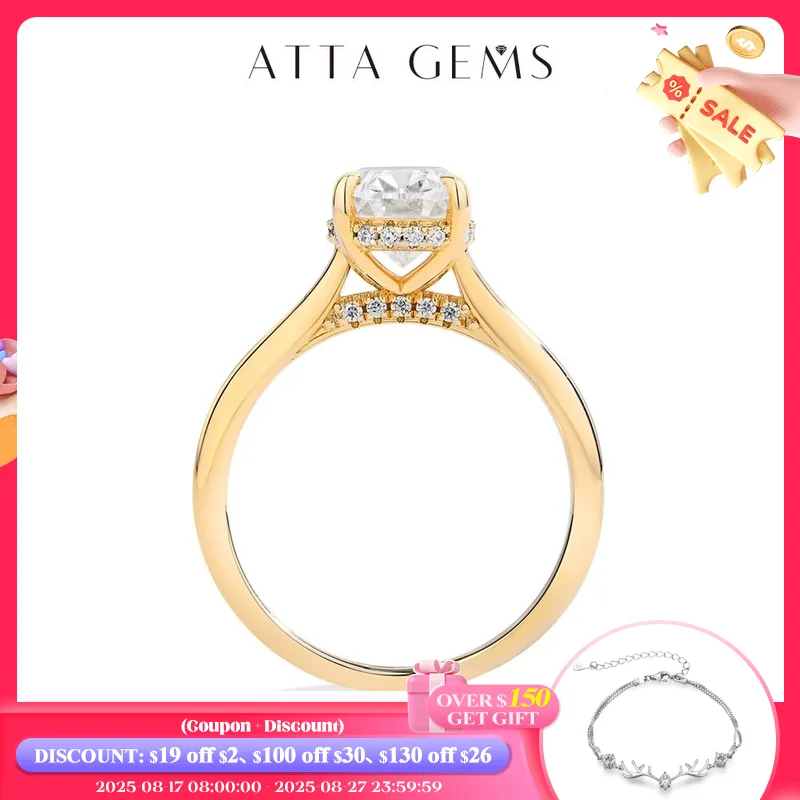 ATTAGEMS 2.0CT Moissanite Ring for Women Oval Cut Lab Diamond Solid 10K 14K 18K Gold AU750 Engagement Bride Wedding Jewelry Gift
