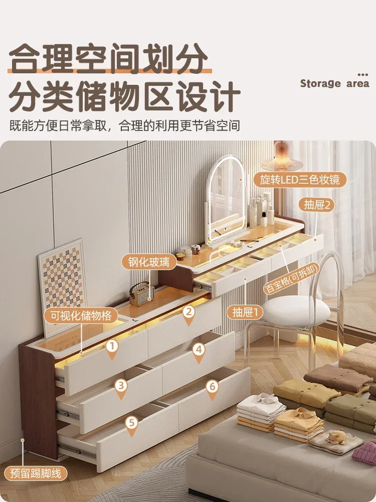 French luxury L-shaped corner dressing cabinet dressing table six drawers room table with light storage integrated dressing tabl