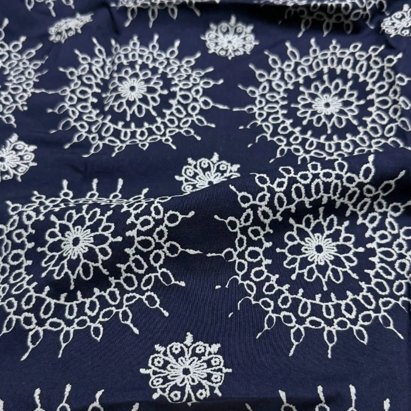 100% Cotton Fabric Navy Medallion Print Soft Breathable Summer Ethnic for Summer Shirt Dress Qipao DIY Sewing Accessories