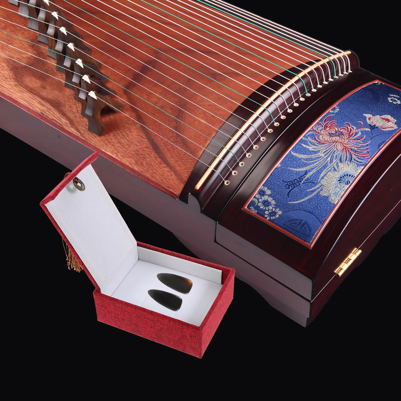 

2 Pcs Instrument Plectrum Case Nail Box Pipa Nails Boxes Red Fabric Embroidery Guzheng Holder