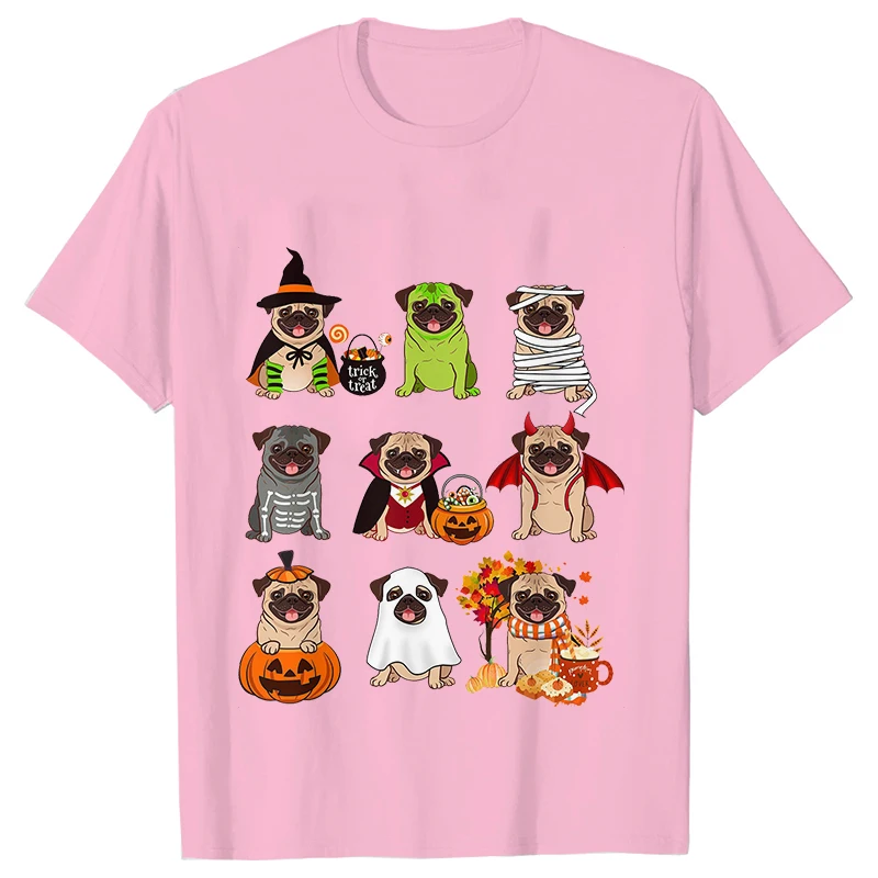 Dog Horror Halloween Women T-Shirts Pug Dog Shirt Harajuku Graphic Tops Female Summer Fashion Shirts Halloween Pug Dog Tshirt