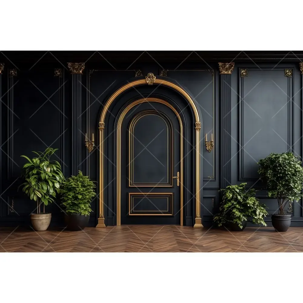 Black arched vintage European wall background gold thread maternity dress wedding party decoration photo photography supplies