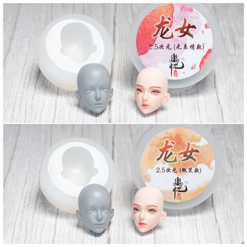 Female Face Mold Silicone Mold Proportional Smile/expressionless Face Ultra-light Clay Soft Pottery DIY Figure Doll Mold