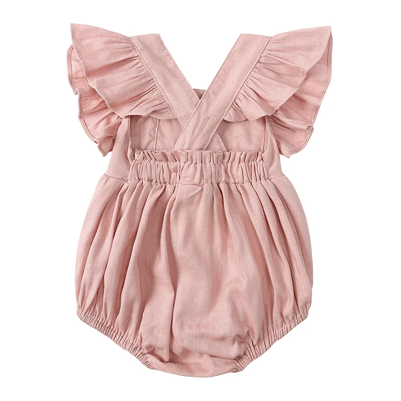 Fashion Solid Color Baby Romper Cotton Linen Sleeveless Newborn Girls Clothes Summer Baby Girls Bodysuits 3-24 Months