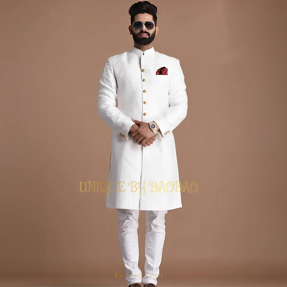 

Men's white 2-piece suit (Jacket + Pants) Arab royal wedding banquet ball party Eid al Fitr Muslim festival custom tuxedo