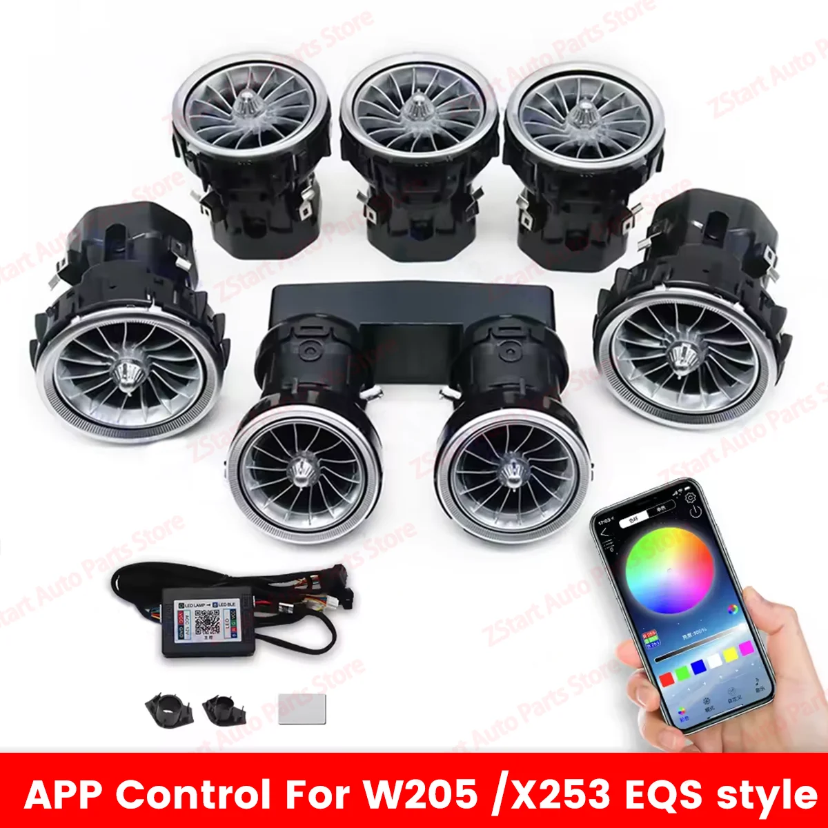256 kleuren LED Vent Voor Mercedes Benz W205 x253 W213 W177 W118 W117 W176 X156 W222 APP Controles Air vent Nozzle Omgevingslicht