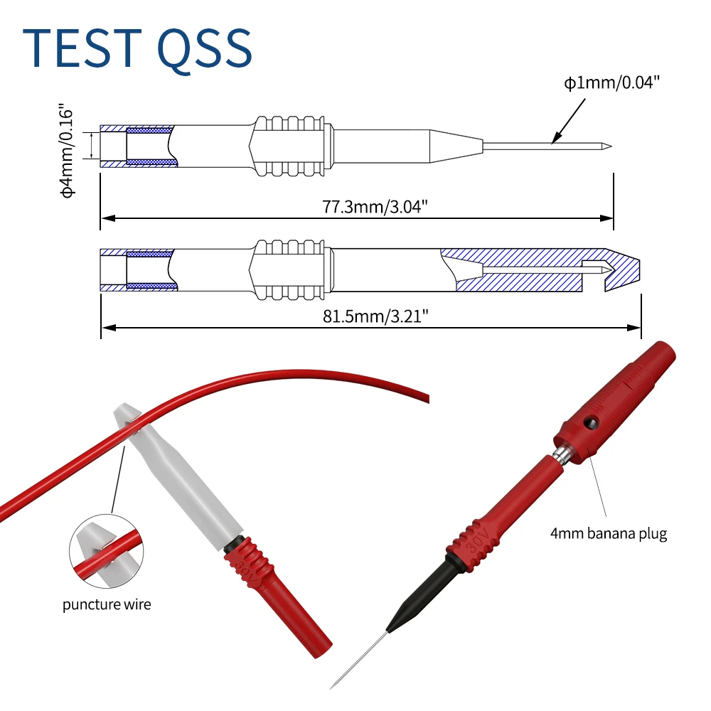 QSS Multimeter Test Leads Kit Digital Electrical Test Probes Set with Alligator Clips Test Tweezer Wire-Piercing Back Probe Pin