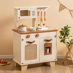 Robotime Robud Play Kitchen with Pretend Ice Cube Dispenser Drewniany zestaw kuchenny dla dzieci Zestaw kuchenny dla dzieci chłopcy grils