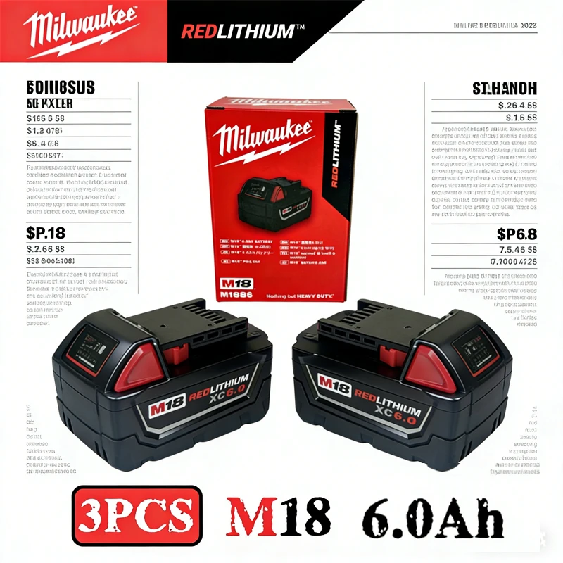 

New 2026 Milwaukee M18 6.0Ah Battery, 18V RED Lithium-Ion Replacement Battery for 48-11-1860 2604-22 M18 Power Tools,