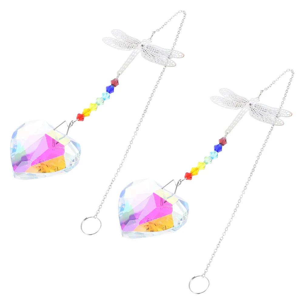 

2Pcs Crystal Dragonfly Pendant Hanging Suncatchers Heart Charm Romantic Window Wedding Garden Decoration Prism