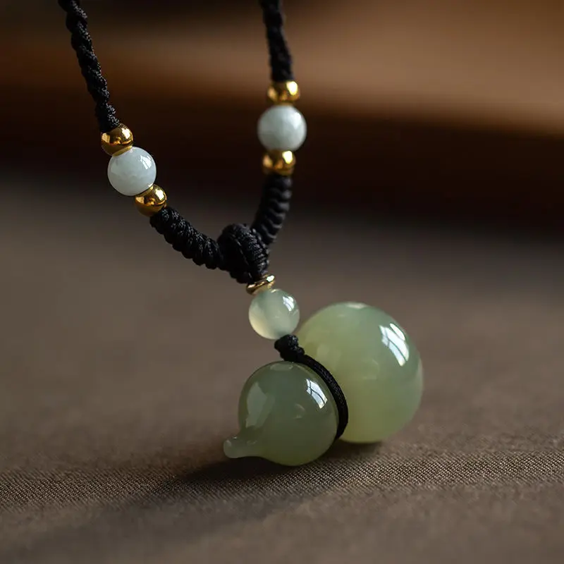 Natural Hetian Jade Clear Water Fortune Blessing Pendant Sweater Necklace High Grade Jade Niche Couple Style Jewelry