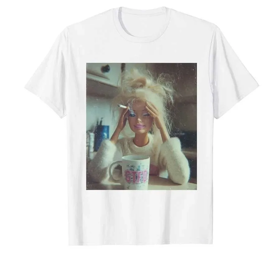 Y2k Gift Funny Disgusting Doll Face Meme Smoking Y2K Sarcastic T-shirt Print Cotton T Shirts Casual Loose Short Sleeve Unisex