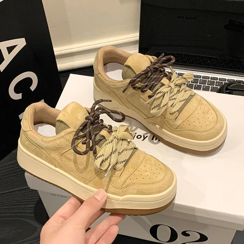

Classic Women Shoes Luxury Genuine Leather Chunky Sneakers for Woman Fashion Round Head Board Shoes Designer Shoes Zapatos Mujer