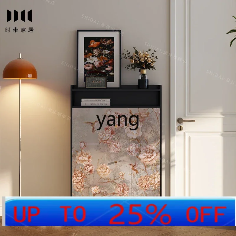 

LH ultra-thin shoe cabinet household door entrance entrance cabinet retro flower and bird tipping bucket small shoe rack