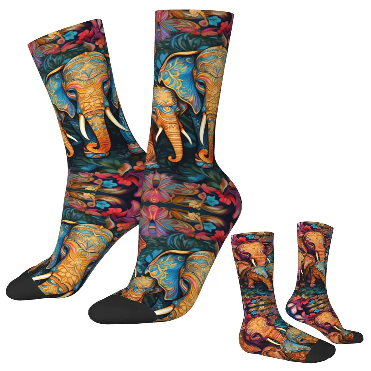 

Indian Elephant Socks Animal Flower Leaf Colors Vintage Stockings Winter Anti Skid Couple Socks Soft Custom Outdoor Socks