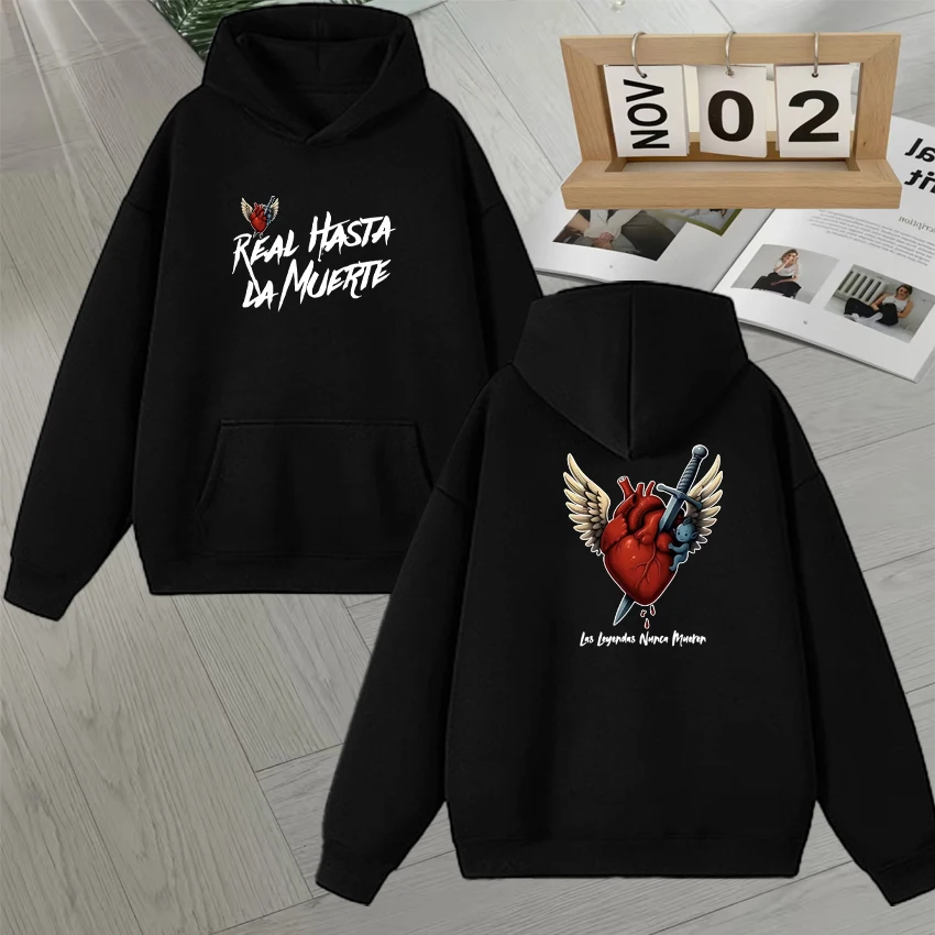 

Anuel AA Rhlm 2 Real Hasta La Muerte Heart Sweatshirt Men Women Fashion Double Sided Print Fleece Oversized Long sleeve Hoodies