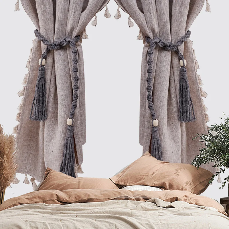 

Handwoven Cotton Rope Curtain Tieback with tassels / Holdback / Tie Belt