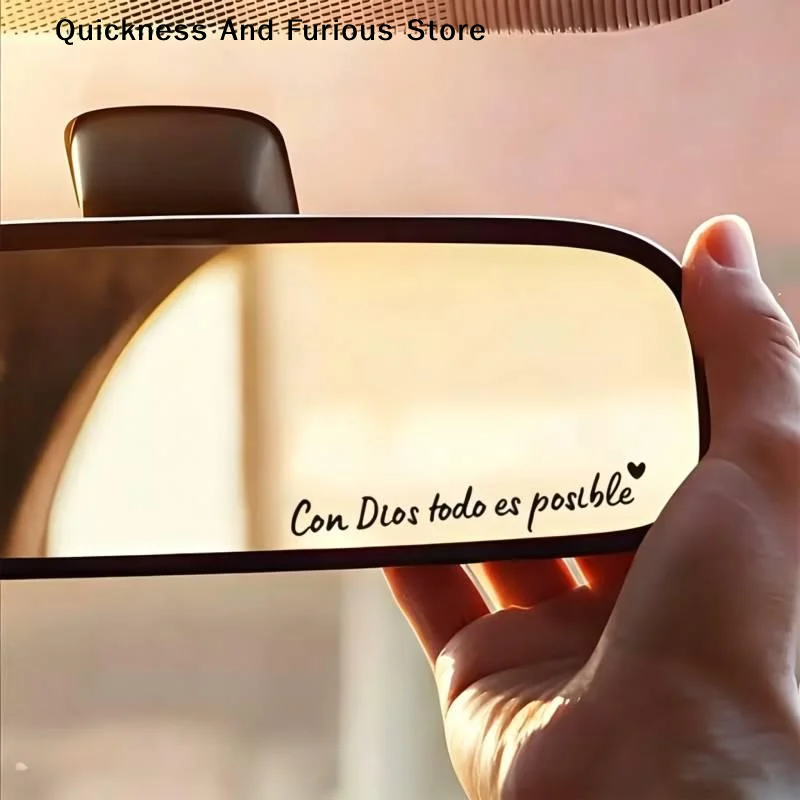 【MO】2pcs Con Dios Todo Es Posible Car Mirror Stickers Heartfelt Safety Reminder For Women Men Drivers Car Interior Sticker