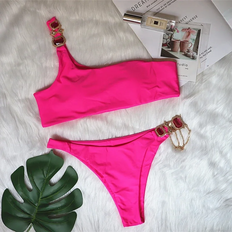 Swimsuit Luxury Crystal Chain separates Swimsuit One Shoulder Sexy Bikini