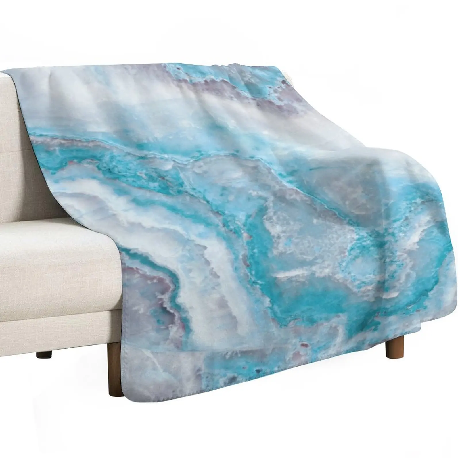 Luxury Mermaid Blue Faux Agate Marble Geode Gem Throw Blanket Giant Sofa for sofa Hairy Nap Bed covers Decorative Beds Blankets