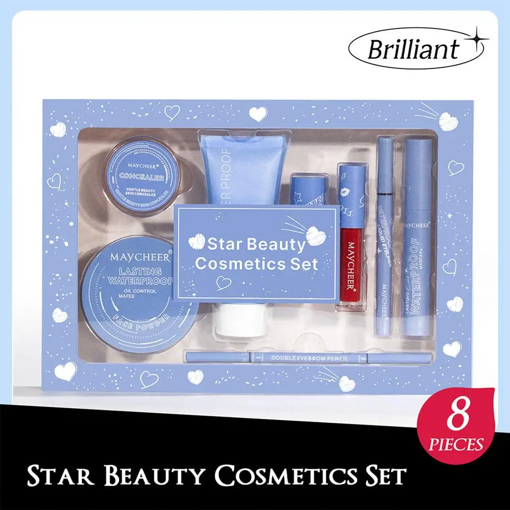 Nieuwe 8 Stuk Make-Up Gift Set Voor Vriendin En Vrouw Schoonheid Cosmetica Met Lippenstift Wenkbrauwpotlood Verbergen Blush Oogschaduw