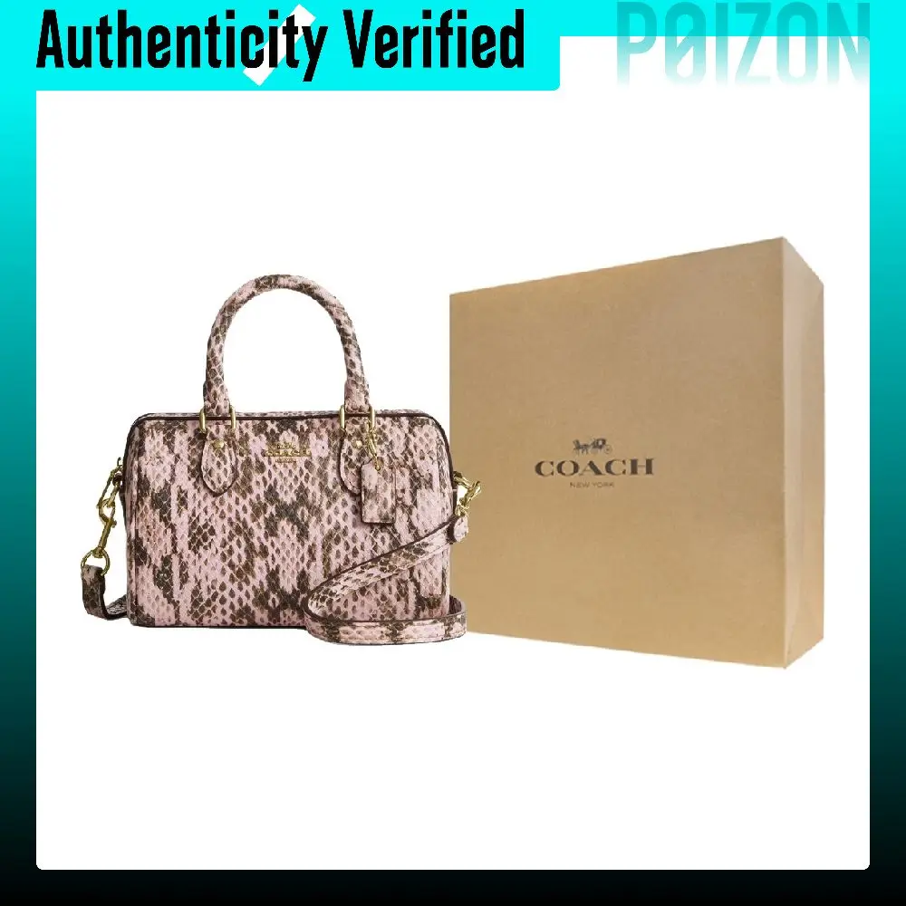 COACH Rowan Snakeskin Print Embossed Leather Boston Bag Handbag Mini Women's Pink CDY32-IMPIN
