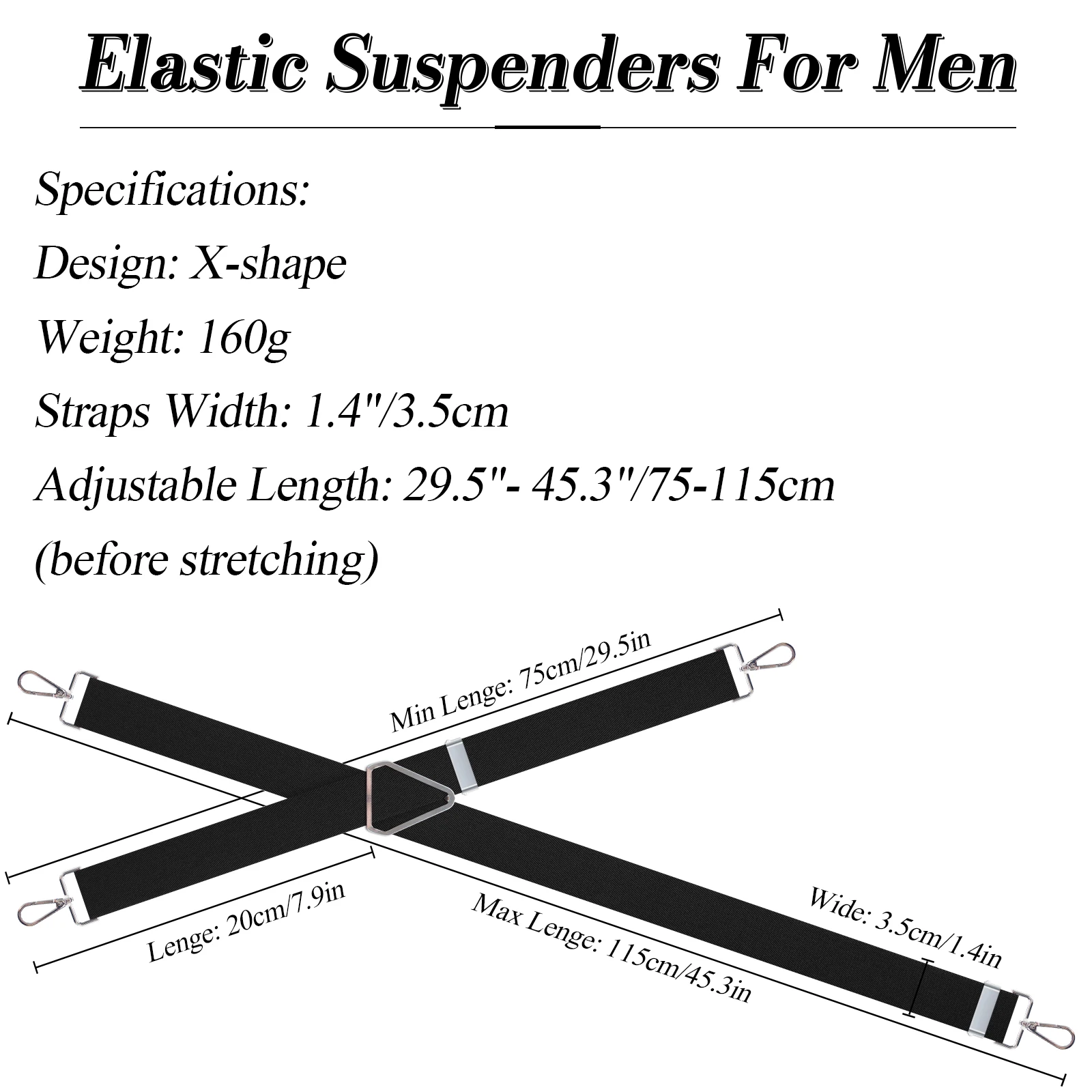 الحمالات للرجال الثقيلة X-الظهر الرجال الحمالات 4 السنانير للجينز مطاطا قابل للتعديل العمل الحمالات