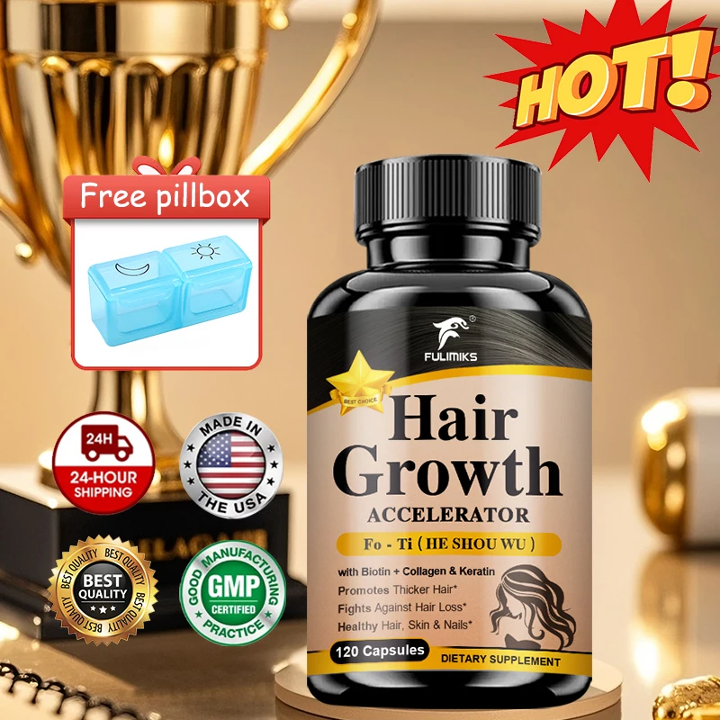 

Hair Growth Capsules, with Fo-ti, Collagen & Keratin, Hair, Skin, Nail Growth, Support Healthy Shine & Strength, for Men & Women