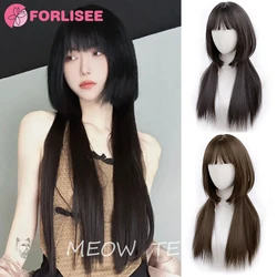 FORLISEE 27 Inch Jellyfish Head Long Straight Hair With Bangs Synthetic Lolita Jellyfish Head Wig Princess Cut Fashion Cos Wig