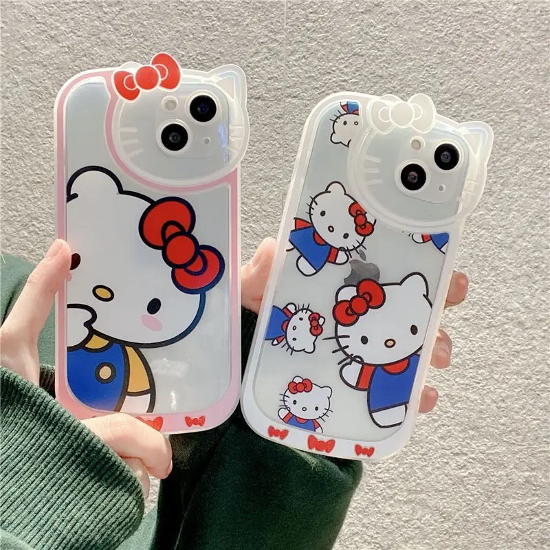 Sanrio Hello Kitty Transparent Case For iPhone 15 14 13 11 12 Pro Max XS XR 7 8 Plus SE20 Cute Cartoon Lady Girl Cover Y2K New