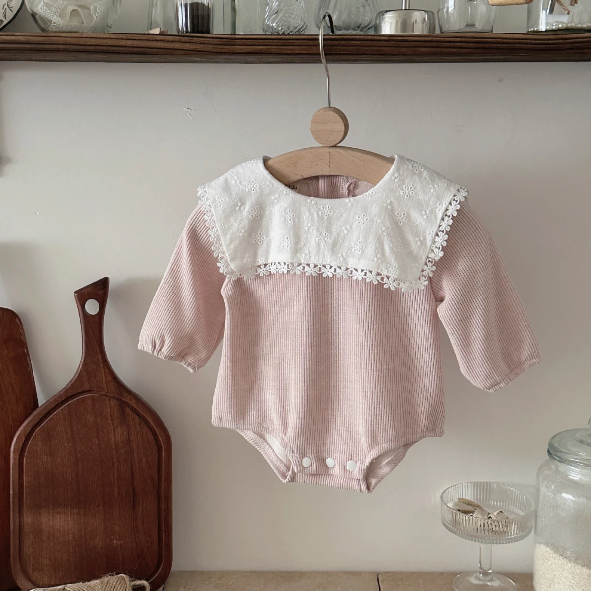 New Autumn Baby Cute Pink Long Sleeved Navy Collar Briefs Crawling Suit Jumpsuit Newborn Baby Outfit Toddler