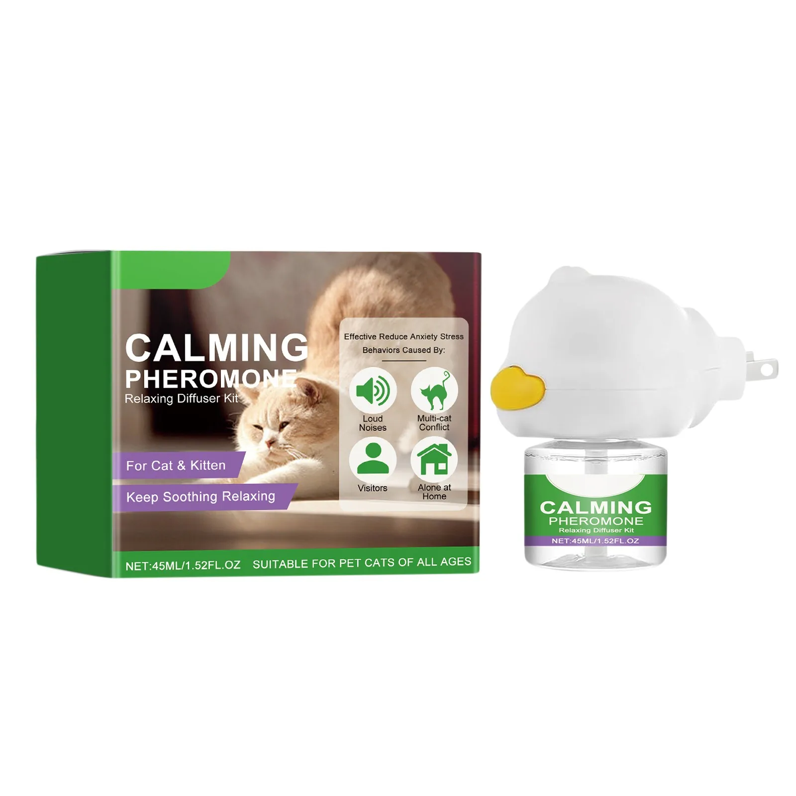 45ML แมวฟีโรโมน Calming Diffuser Cat Calming Diffuser Kit ได้อย่างมีประสิทธิภาพบรรเทาความวิตกกังวลความเครียดผ่อนคลายโดยไม่ระคายเคือง