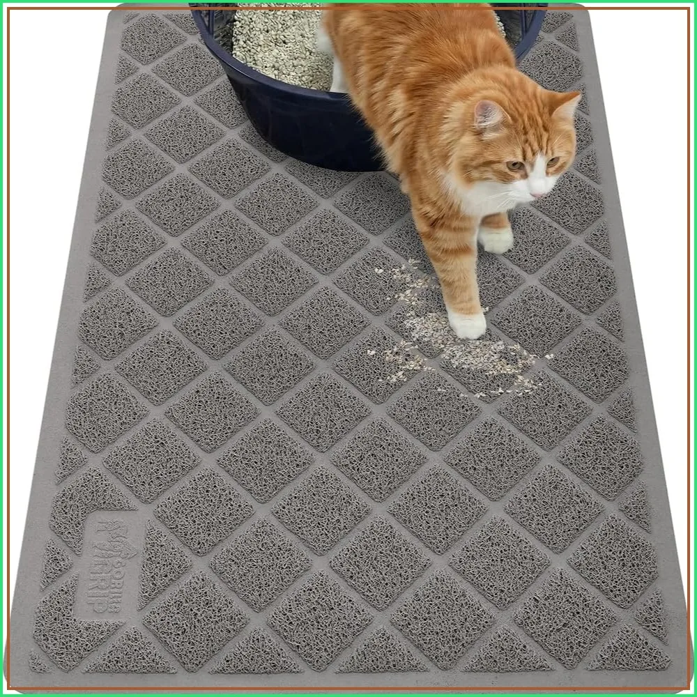 Cat Litter Box Mat, 35x23, Cushioned Coil Mesh, Scatter Control, Phthalate Free, Deep Grooves, Easy Clean, Gray