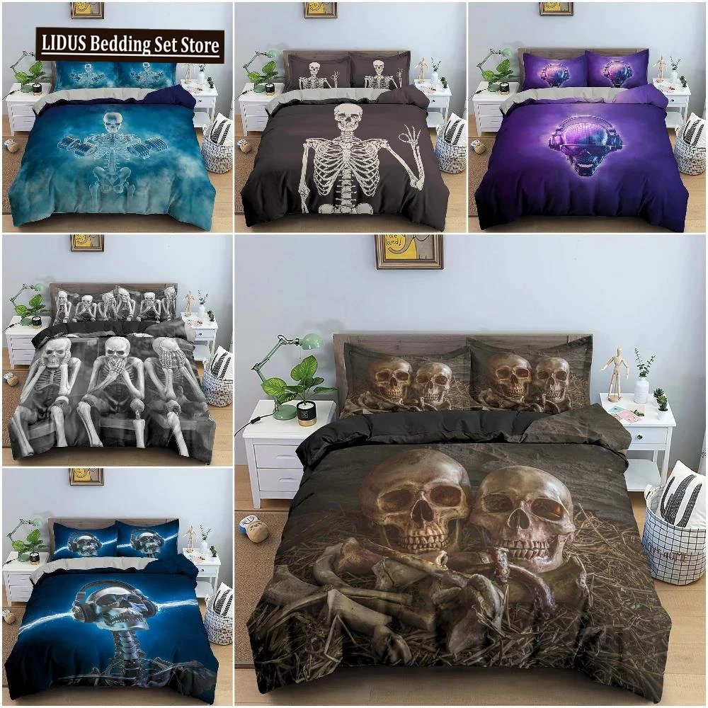 

3D Skeleton Bedding Set Skull Duvet Cover 2/3Pcs Quilt Cover With Pillowcase Queen King Size Soft Microfiber Fabric Bedclothes