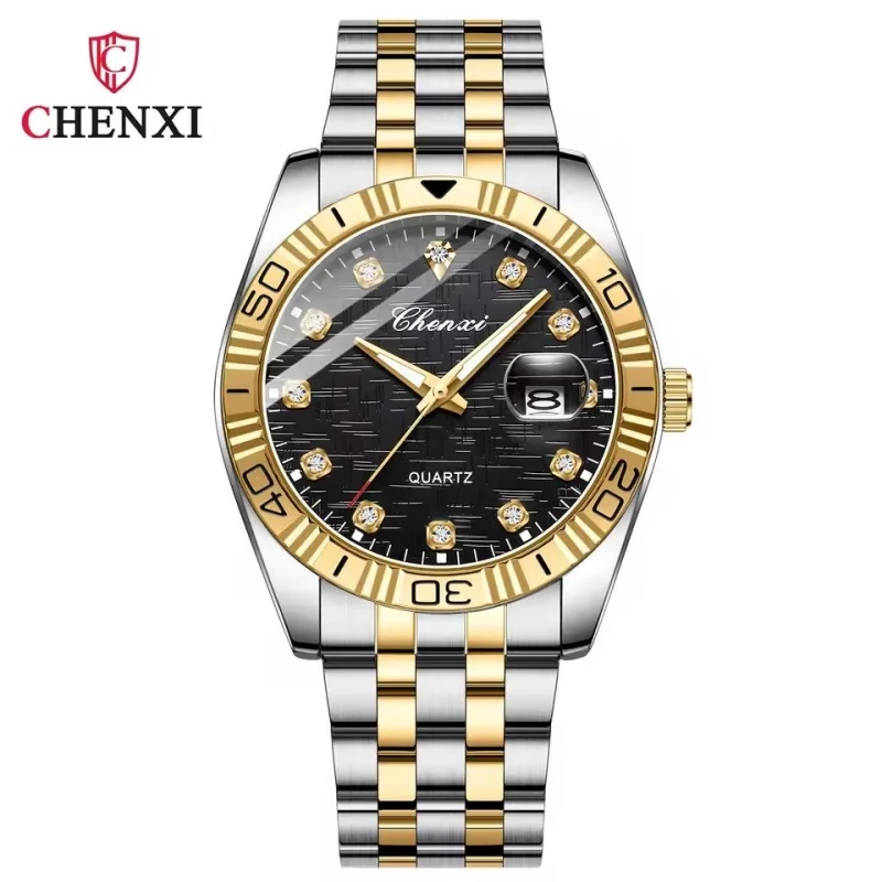 CHENXI 8201B Advanced Fashion Couple Quartz Watch Waterproof Calendar Luminous Steel Strip Elegant Men's and Women's Date Watch