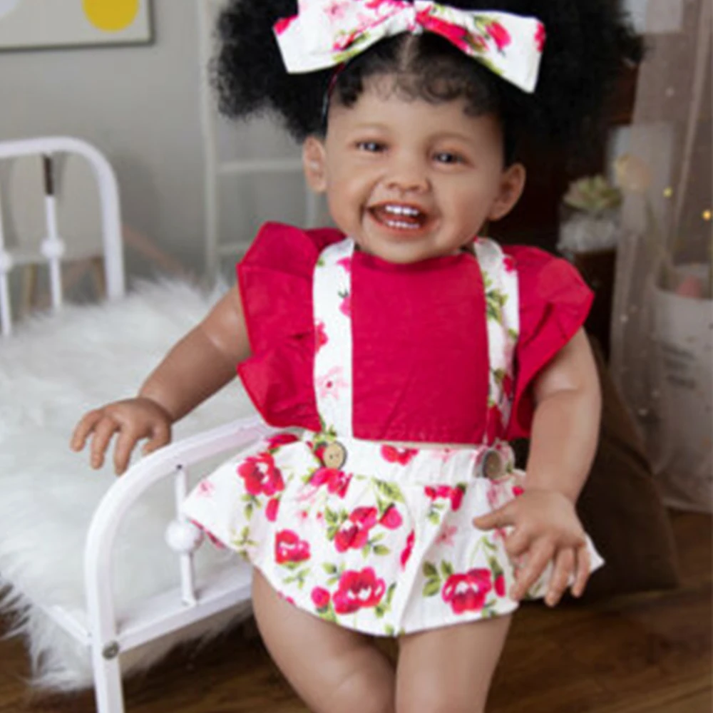 

60cm Black Bebe Reborn Dolls Mila Brown Skin Realistic Baby Lifelike Newborn Baby Brown Eyes Girls Gift Cloth Body