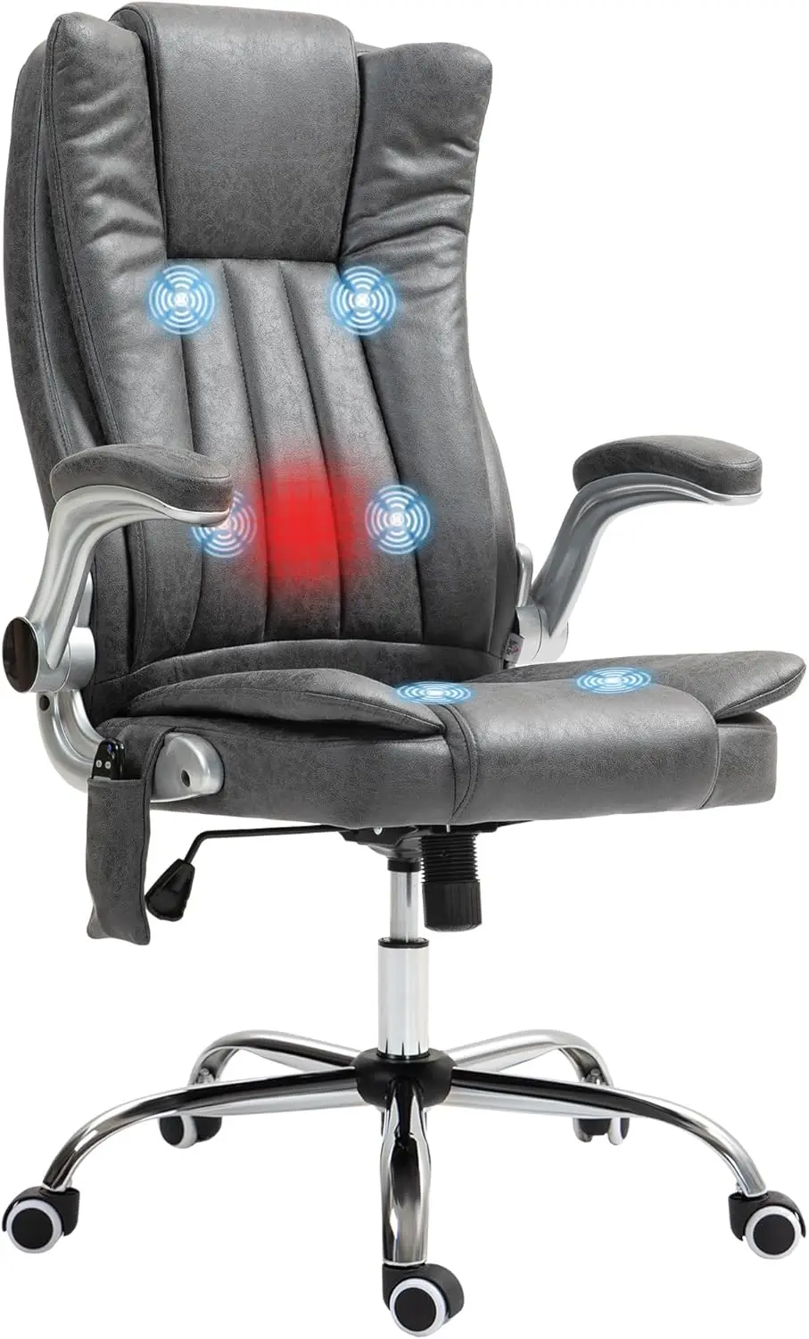 

High Ba Vibration Massage Office Chair, Leathaire Heated Computer Chair With Flip-Up Armrest, Swivel Wheels & Adjustable